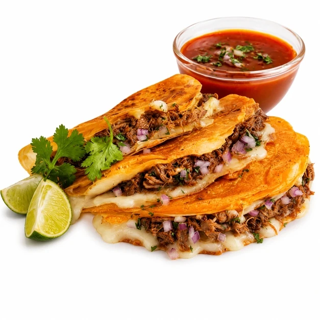 Taco Ranch Birria Tacos with consommé and lime